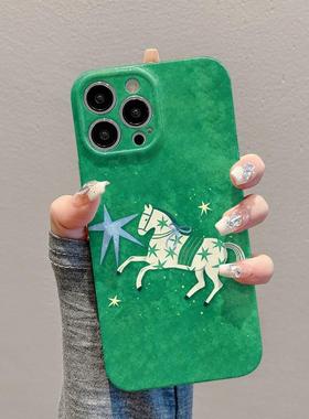 绿色白马星河适用于17苹果/华为/vivo/小米/oppo手机壳iPhone17promax/16菲林ip15/14/13硬壳小米17Mate70套