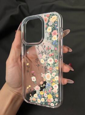 春日满丛花朵适用于苹果17/16promax手机壳华为mate70新款pura70荣耀200小米15Pro高透vivoS18防摔oppo保护套