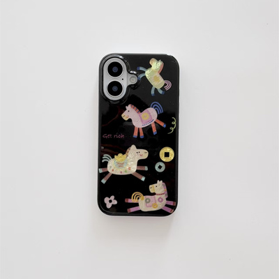 彩色元宝小马适用于17苹果/华为/小米/vivo/oppo防摔手机壳iPhone17/16promax冰川纹15pro/14/13保护软边硬背