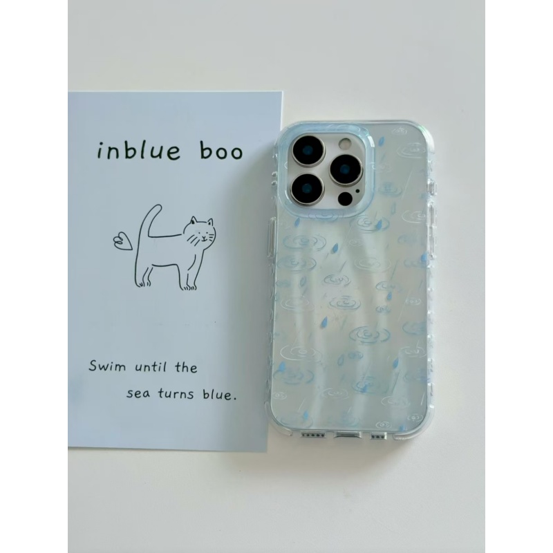 渐变蓝雨滴适用于苹果17/16promax手机壳iPhone15PRO锡纸壳13pro/12新款苹果14promax个性11卡通16Plus保护套