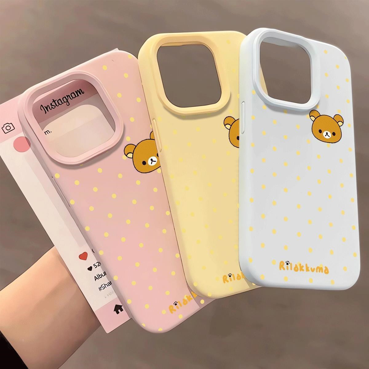 黄波点轻松熊适用于苹果17/16promax糯米手机壳iPhone15新款14pro/13磨砂12promax肤感16PRO保护套15Plus软套