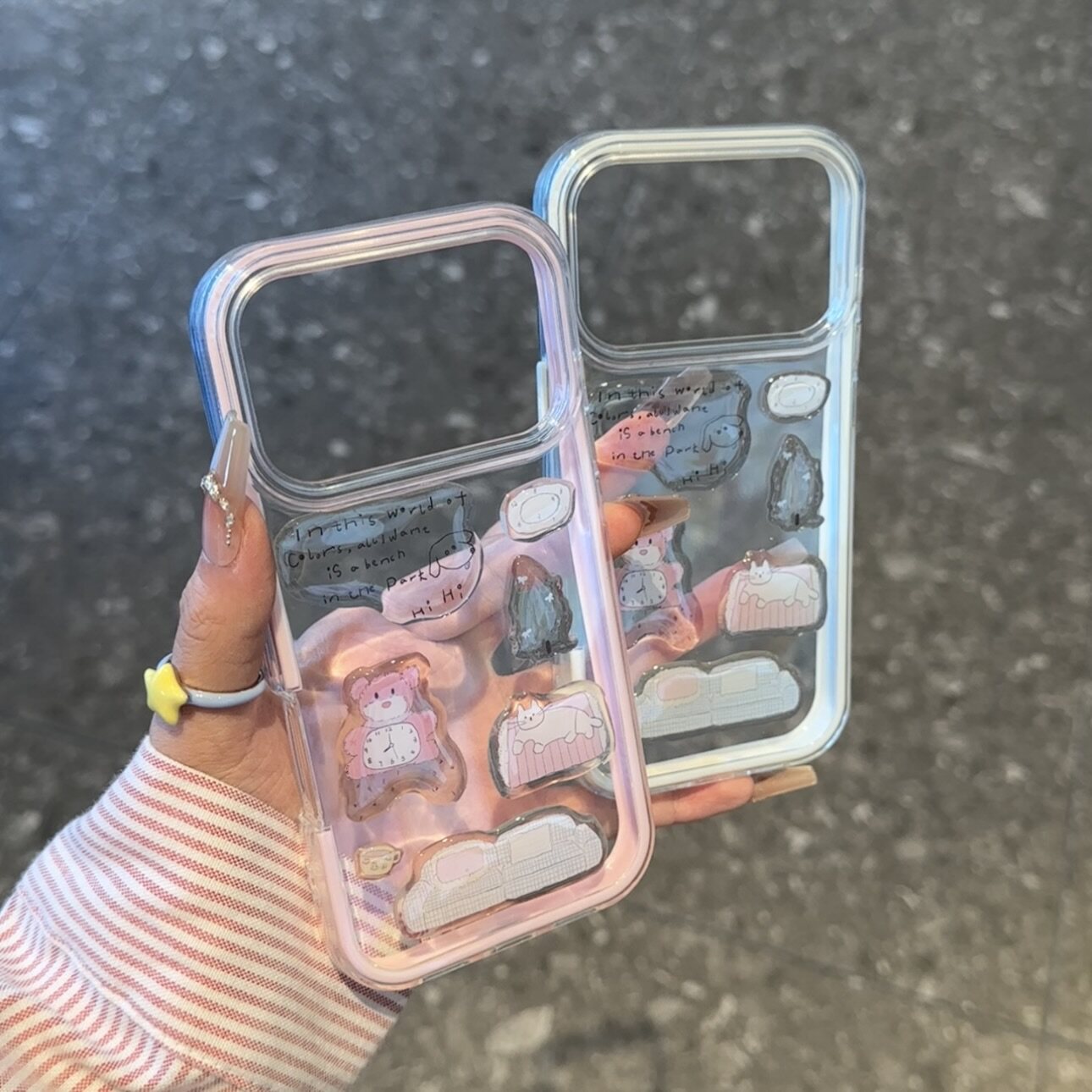 DIY滴胶粉熊贴纸适用于苹果17/16promax炫彩二合一手机壳iPhone15pro/14女苹果13promax创意12/11保护套17PRO