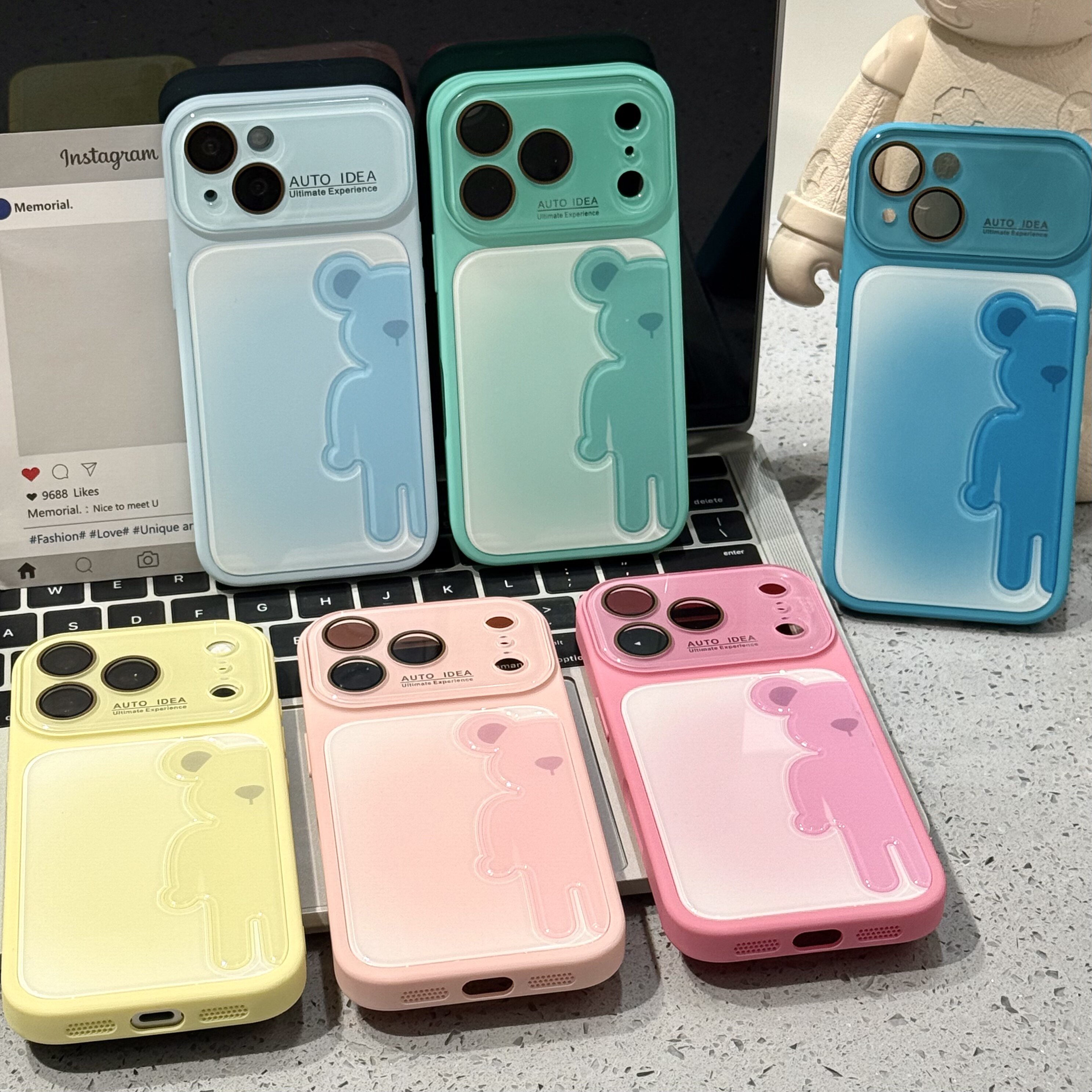 高颜值肤感水晶渐变立体熊适用于苹果17/16promax手机壳iPhone15PRO小众13pro/12精孔14promax防摔11保护套16