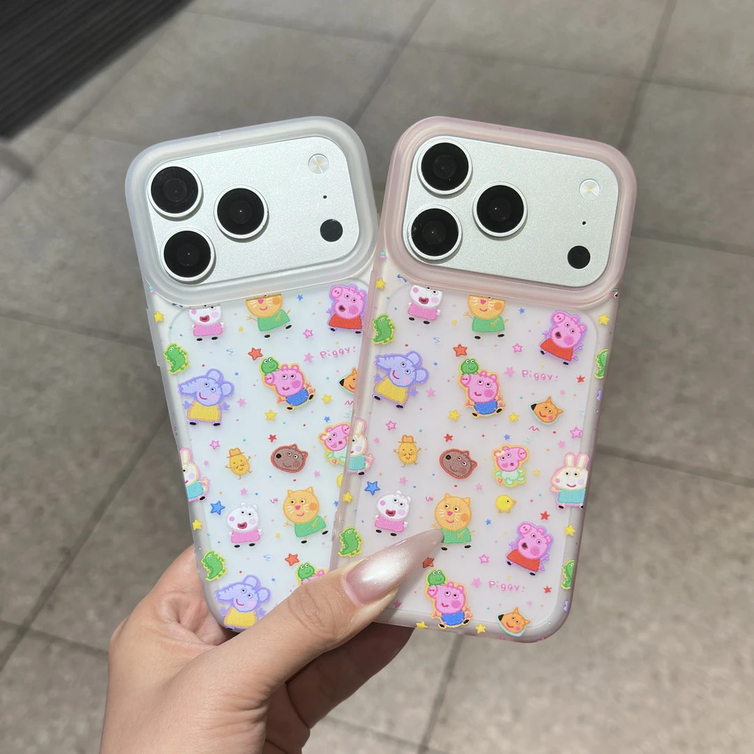 卡通彩色小猪佩奇适用苹果17/16promax保护套iPhone13promax12大孔小麦壳14promax新款16PRO防摔15Plus手机壳