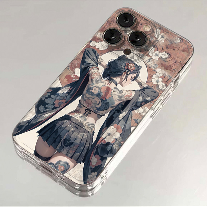 纹身女孩适用于17苹果/华为/小米/vivo/oppo透明手机壳iPhone17promax/16/15/14创意mate70/pura70保护套
