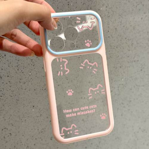 蓝框粉可爱猫适用iPhone17promax/16plus/15pro防摔手机壳苹果13星空壳ip17AIR新款12PROMAX/11保护套15PLUS