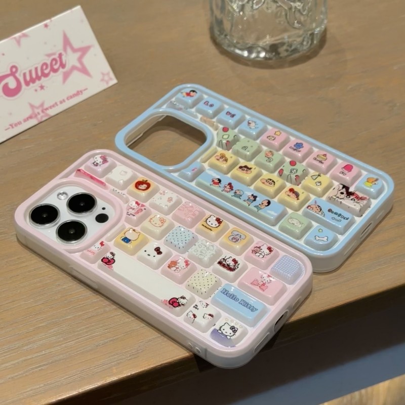 立体键盘卡通插画适用于苹果15/16promax手机壳iPhone11新款13pro/12小新14promax创意16PRO保护套15Plus全包
