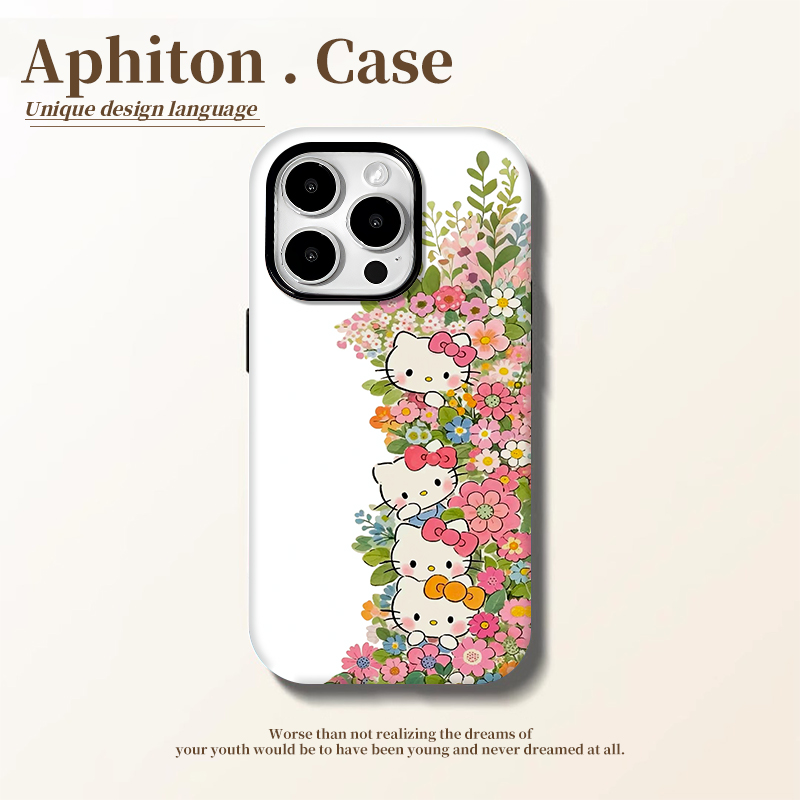 粉花丛KT猫适用于17苹果/华为/小米/vivo/oppo菲林二合一手机壳iPhone17/16promax卡通ip15pro创意pura70硬套