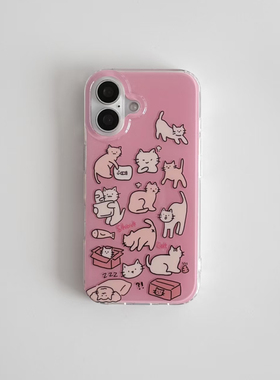 粉底小猫日常适用iPhone16promax白色大孔IMD苹果15/14/13防摔手机壳华为mate70vivo小米14红米k70oppo保护套