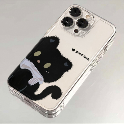 可爱围巾黑猫适用于苹果16promax/15/14手机壳华为mate70新款pura70荣耀200小米15Pro透明vivo防摔oppo保护套