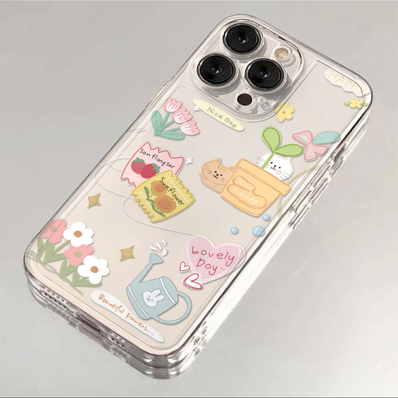 插画花盆猫咪适用于17苹果/华为/小米/vivo/oppo太空手机壳iPhone17promax/16/15小米17PROmate70/pura70防摔