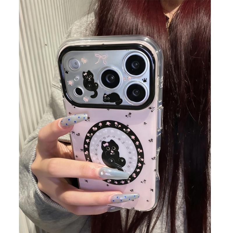 粉碎花黑猫适用于17iPhone17promax/16plus/15pro手机壳苹果13白色精孔ip17AIR新款12PROMAX11保护套15防摔