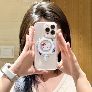 三丽鸥kt猫头适用于苹果1516promax保护套iPhone11亚克力磁吸13pro12卡通14promax创意16PRO简约15PLUS保护套