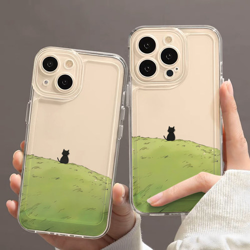 草地风景猫咪适用苹果17promax/16/15手机壳ip14/13/12华为mate70新款pura70荣耀200小米15透明vivo防摔oppo
