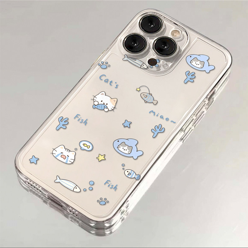 蓝色小鱼猫适用于17苹果/华为/小米/vivo/oppo太空手机壳iPhone17promax/16/15小米17PROmate70/pura70防摔套