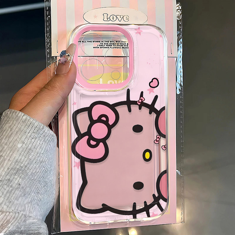 粉色镂空kt猫适用于苹果17promax/16/15手机壳华为mate70新款pura70荣耀200小米15Pro透明vivo防摔oppo保护套