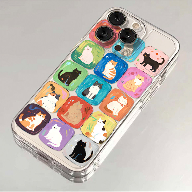 涂鸦方格猫咪适用于苹果17promax/16/15手机壳华为mate70新款pura70荣耀200小米15Pro透明vivo防摔oppo保护套,3C数码配件,手机保护套/壳,淘宝优惠券,粉丝福利购,淘宝优惠卷