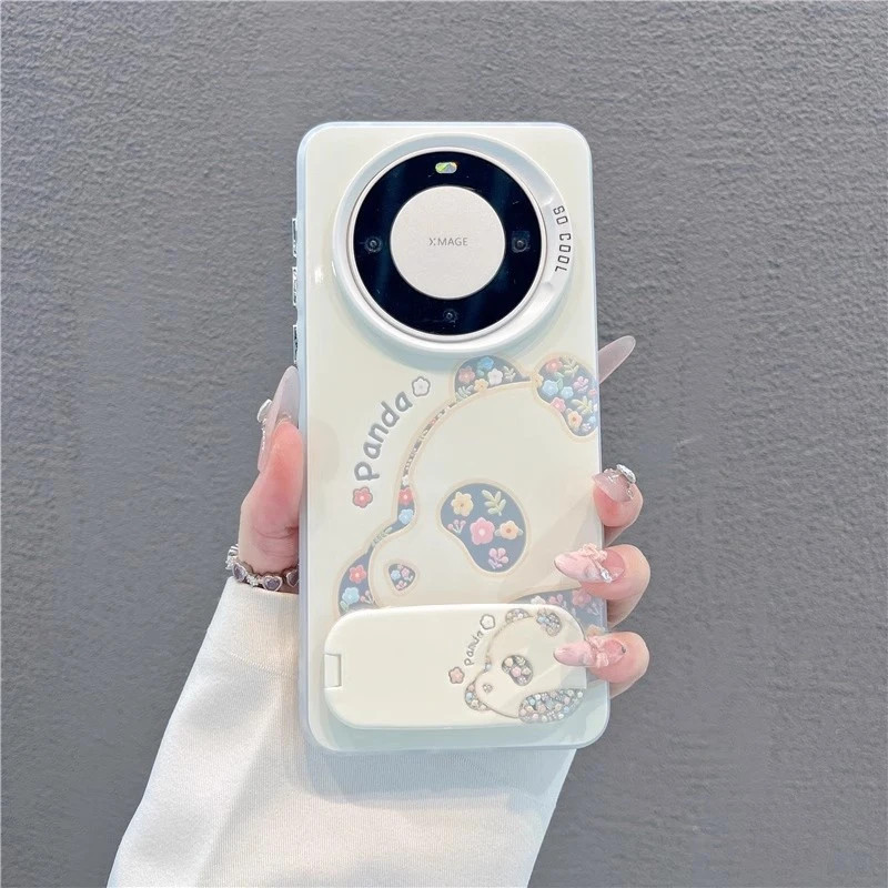 碎花趴趴熊支架适用于苹果15/16promax手机壳ip14/13元气壳P70华为Mate70vivo卡通oppo小米1514红米K70保护套