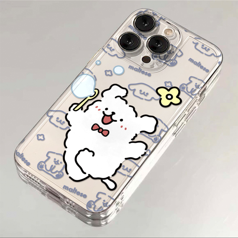 吹泡泡线条白狗适用于17苹果/华为/小米/vivo/oppo透明手机壳iPhone17promax/16/15/14创意mate70/pura70软套