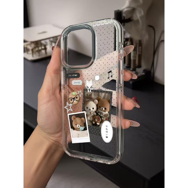 波点轻松熊照片适用17苹果/华为/小米/vivo/oppo手机壳iPhone17AIR/16Plus/15Promax/14Pro高透透明Mate70套