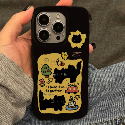 插画惊喜黑猫适用于苹果17/16promax手机壳iPhone15pro/14/13果冻黑pura70华为mate60pro小米15vivo软oppo套