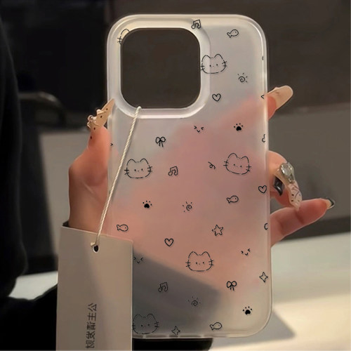 爱心音乐小猫适用于苹果17/16promax保护套iPhone11软壳13pro12透白14promax创意16PRO简约15PLUS韩系ins风Xs