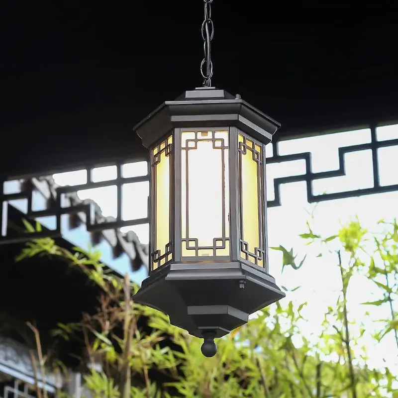 太阳能led灯户外防水花园别墅走廊过道灯新中式复古阳台凉亭吊灯