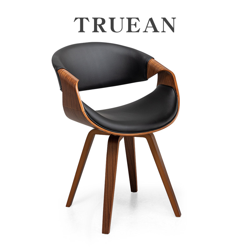 意式极简餐椅家用实木凳子阳台休闲写字靠背伊姆斯化妆椅旋转