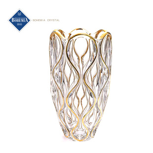 捷克进口波西米亚BOHEMIA水晶玻璃描金金线台面花瓶装 饰花瓶