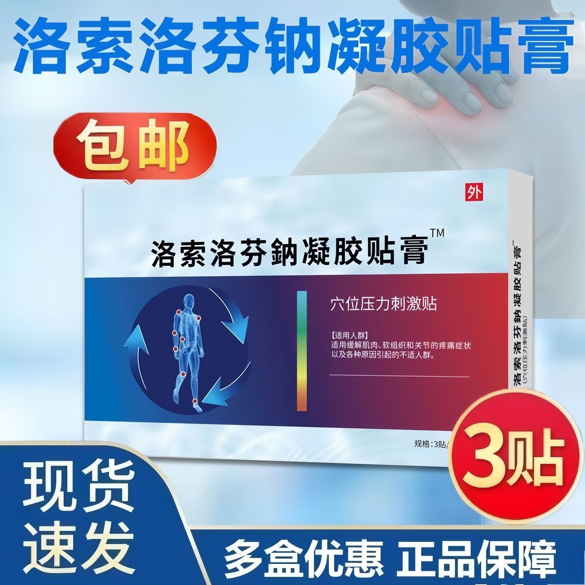 洛索洛芬鈉凝胶贴膏3贴关节疼痛肩周炎颈椎疼痛老字號