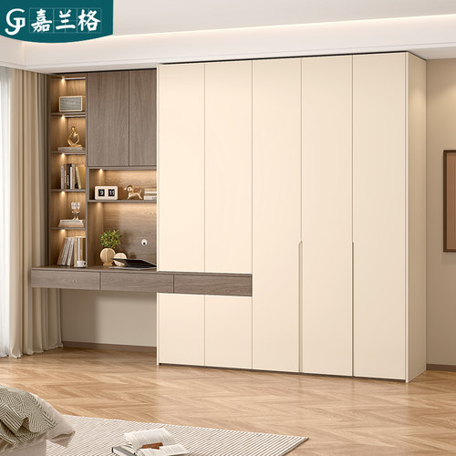 衣柜连书桌一体组合卧室家用小户型飘窗书桌书架衣橱柜定制9A57