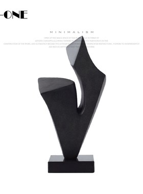 Rzone 现代简约黑色几何抽象字母雕塑摆件酒店高档艺术品软装饰品