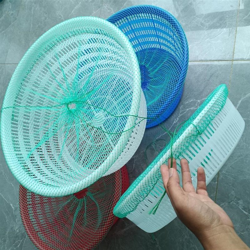 圆形塑料筐带网周转筐螃蟹龙虾筐圆框虾婆海鲜筐水产品筐收纳筐