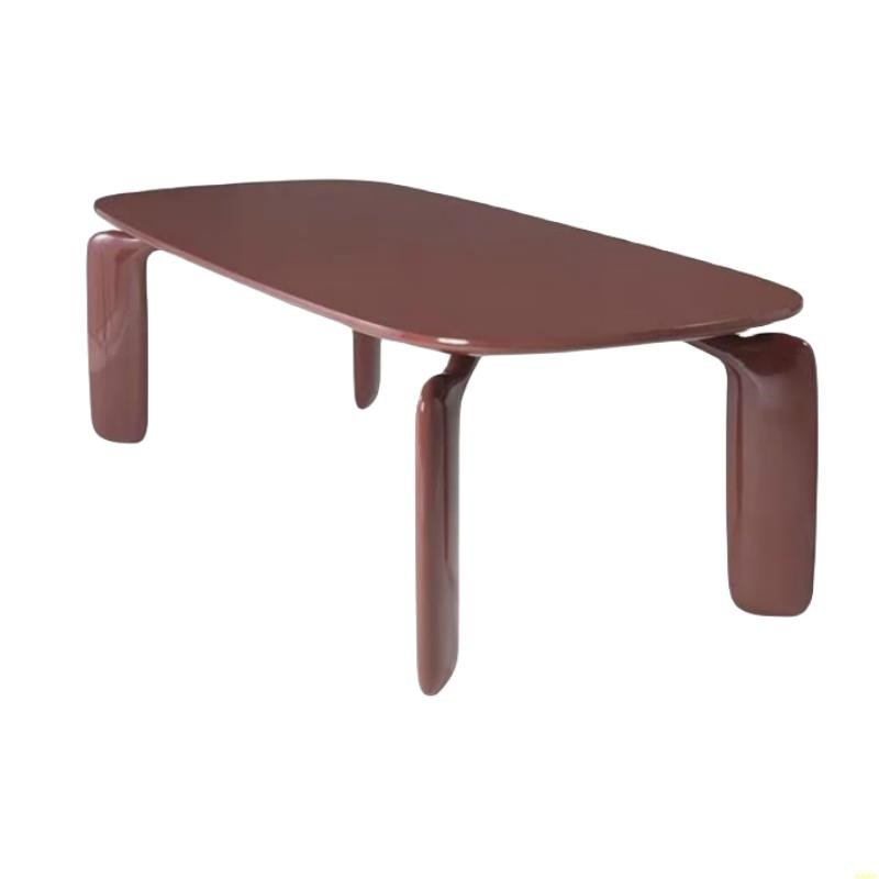 酒红色烤漆餐桌实木长方形F吃饭桌椅子组合家用餐厅桌子简约会议