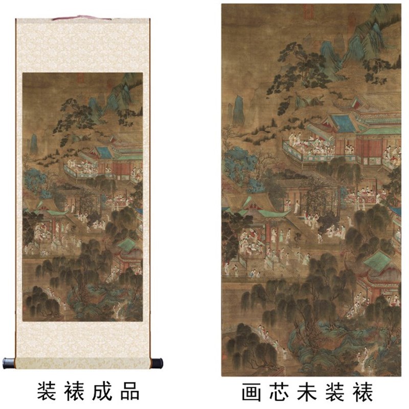 元佚名宫女游园图高清微喷打印国画人物仕女临摹欣赏装饰卷轴挂画