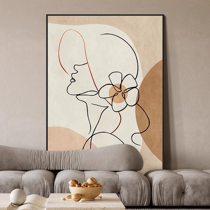 原木奶油风客厅沙发背景墙装饰画抽象人物玄关挂画大尺寸落地壁画