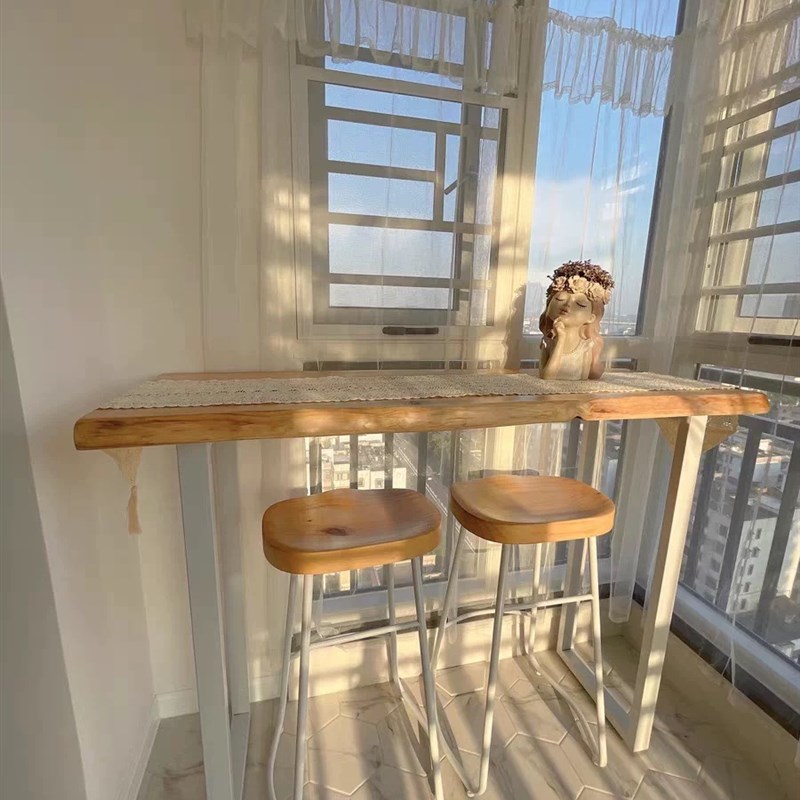 阳台靠墙长条窄桌子商用酒吧台高脚桌定制桌椅组合实木吧台桌家用
