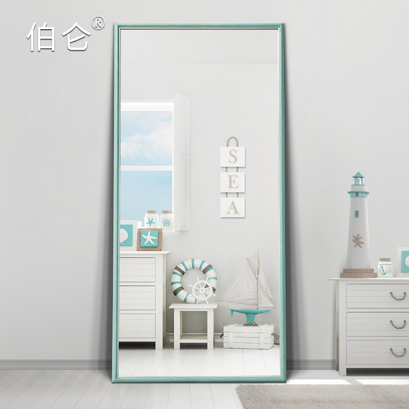 地中海蓝色穿衣镜壁挂家用ins全身镜贴墙立体落地镜防爆试衣镜子