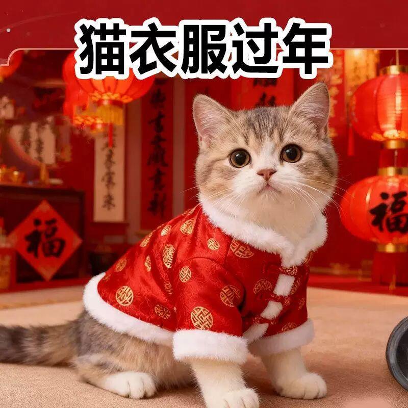 猫衣服过年喜庆新年拜年穿幼猫小猫咪防掉毛唐装中式圣诞宠物用品