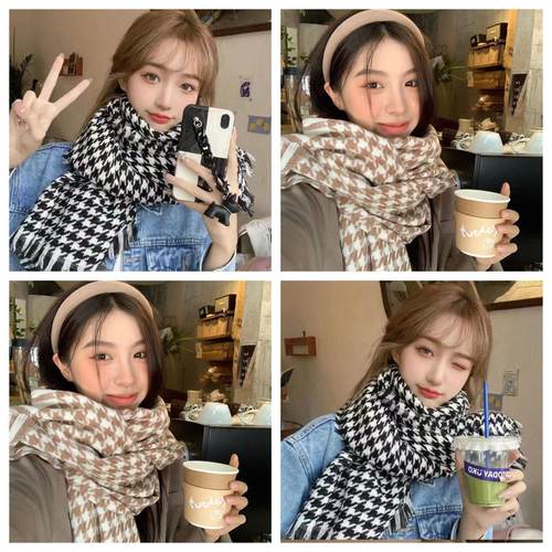 围巾千鸟冬季2025新款学生韩系情侣格子保暖加厚披肩氛围围脖厚实
