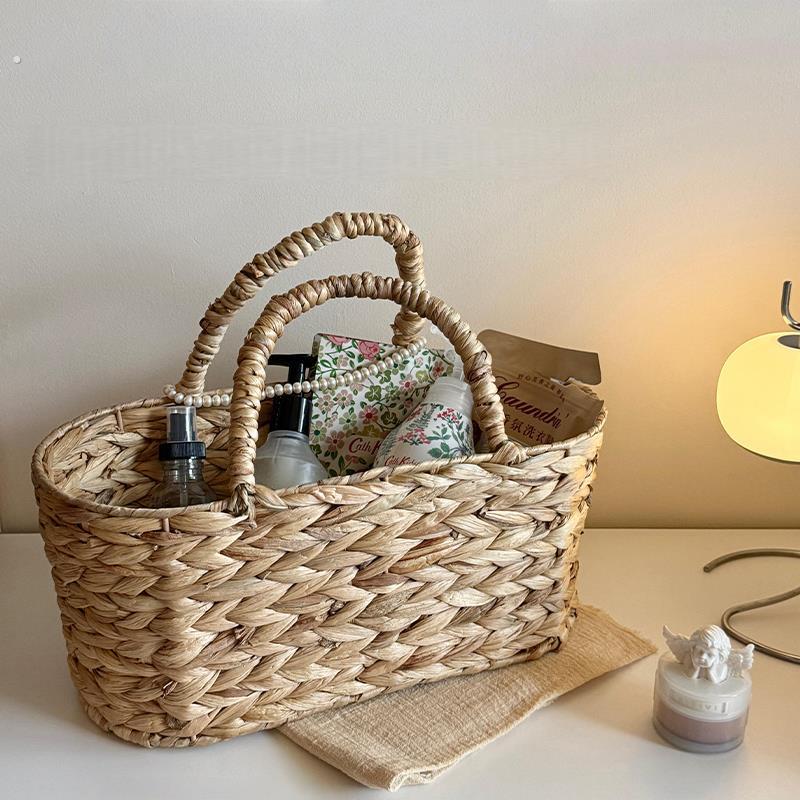 收纳筐ins天然葫芦草手工编织收纳筐家用桌面化妆品储物篮收纳篮