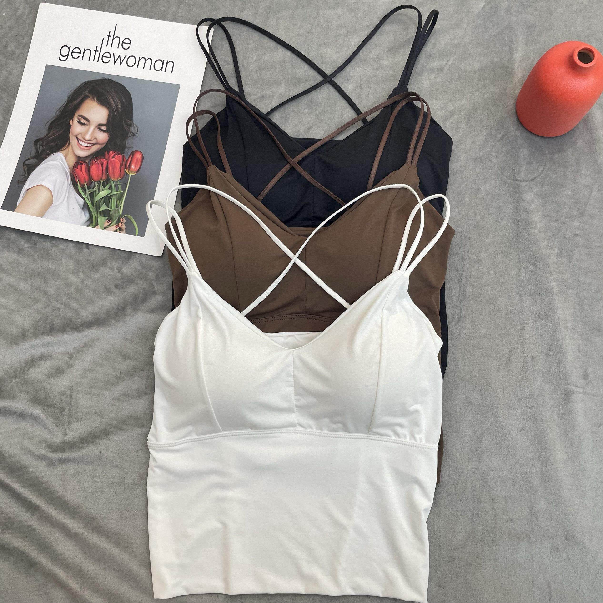 凉感背心女带胸垫内搭中长版美背内衣交叉无痕吊带抹胸外穿上衣夏