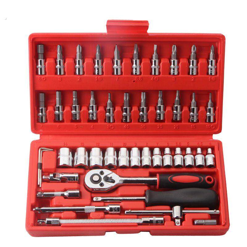 46件套组合小飞套筒工具汽车维修家用多功能快速棘轮扳手工具箱子