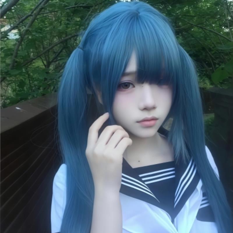 【忧郁蓝调】蓝色假发女长直日常网红仿真发轻薄款全头套假发