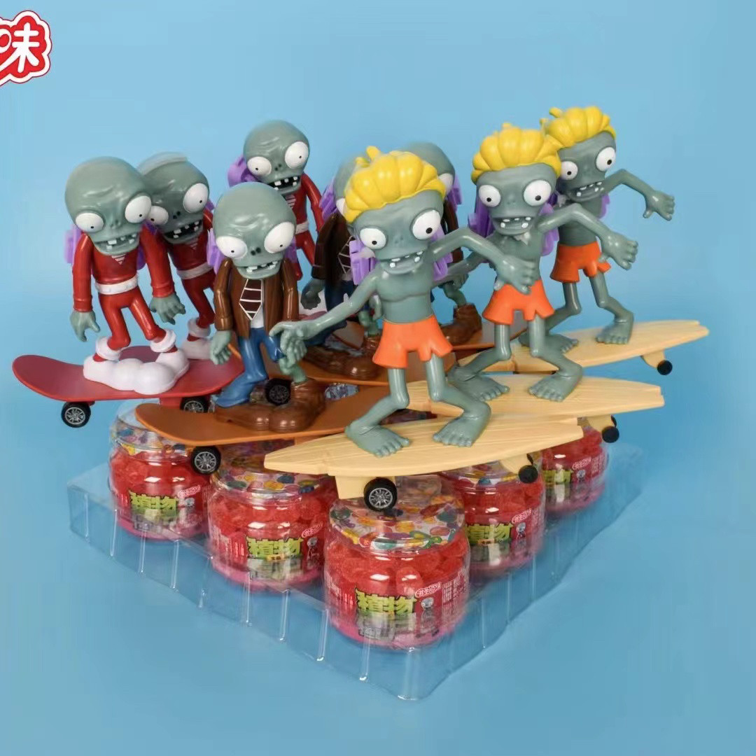 书生百味植物大战僵尸滑板玩具草莓味糖果冲浪僵尸回力车商超同款