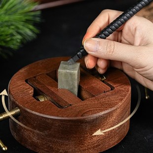 篆刻印床旋转双头底座工具固定雕刻印章篆刻石章G工具 实木固定印