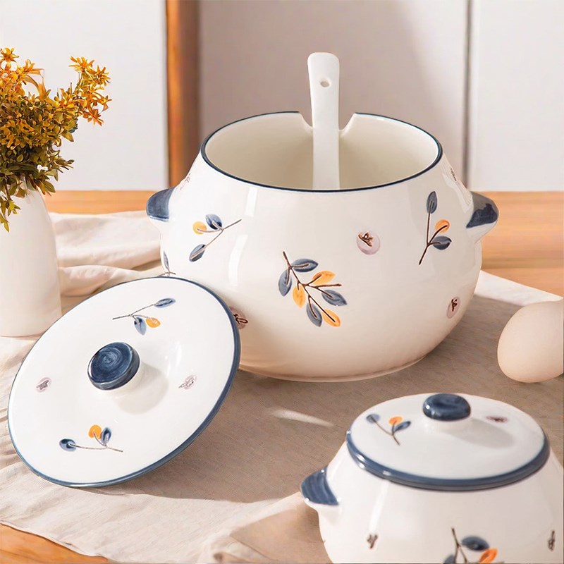 名流猪油c罐家用陶瓷罐带盖带勺耐高温厨房调料罐子装辣椒油大容