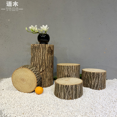 木墩 带树皮田园tian然树桩花架实木根雕香樟木S原木摆件圆形包邮