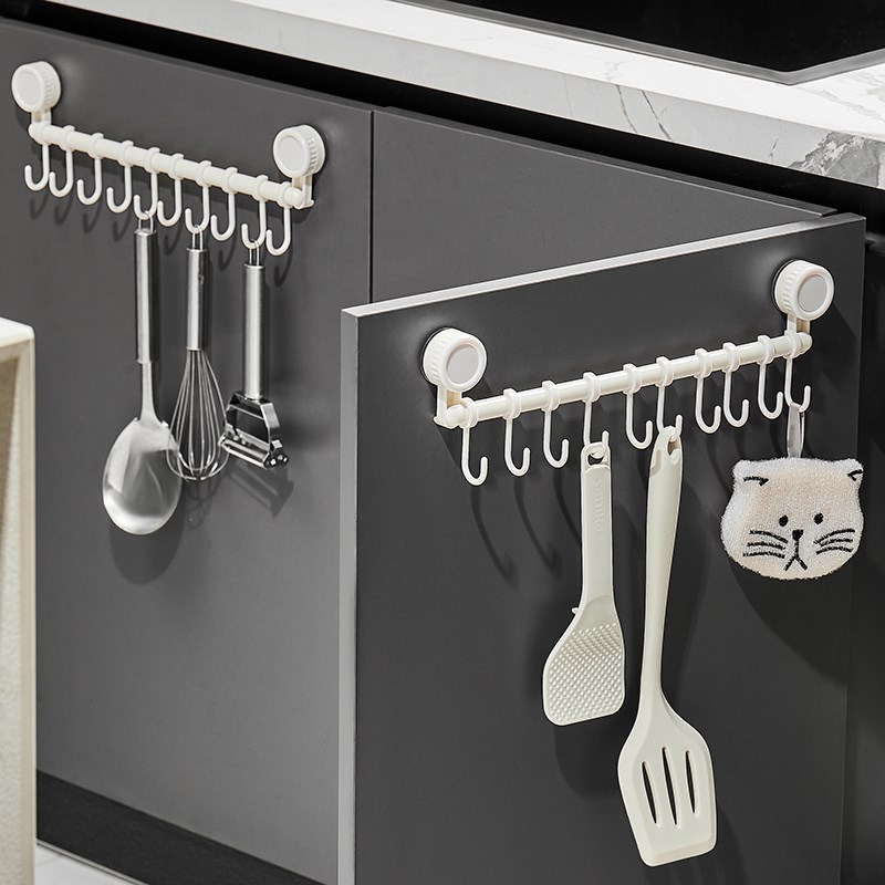 吸盘挂钩一排式橱柜门后滑轨锅铲勺子收纳挂架免S打孔厨房连排挂