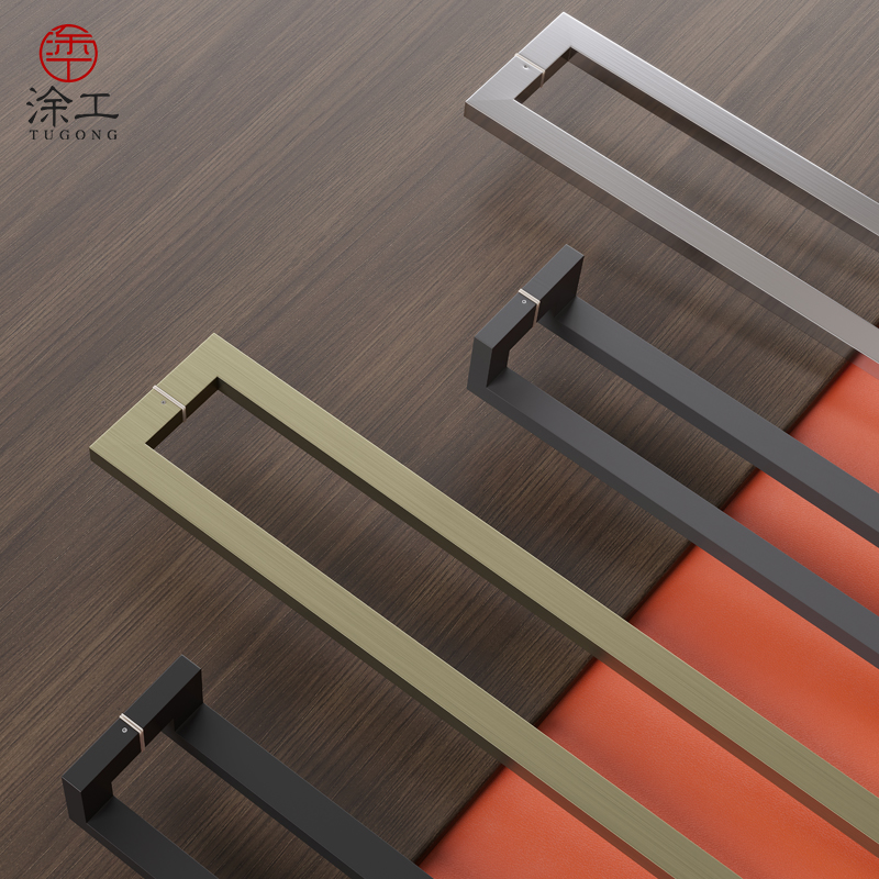 加厚不锈钢玻璃门拉手方管有框对装推拉办公室钢化实木门把手黑色